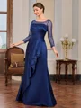 Sheath Scoop Lange ermer Plissert Gulvlengde Satin Brudens Mor Kjole