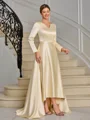 A-line kjole V-hals Lange ermer Asymmetrisk Charmeuse Brudens Mor Kjole