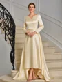 A-line kjole V-hals Lange ermer Asymmetrisk Charmeuse Brudens Mor Kjole