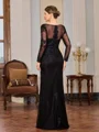 Sheath Scoop Lange ermer Applikasjoner Blonder Gulvlengde Tyll Brudens Mor Kjole