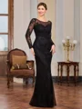Sheath Scoop Lange ermer Applikasjoner Blonder Gulvlengde Tyll Brudens Mor Kjole