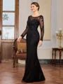 Sheath Scoop Lange ermer Applikasjoner Blonder Gulvlengde Tyll Brudens Mor Kjole