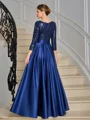 A-line kjole Scoop Trekvart ermer Paljett Ankel-Lengde Satin Brudens Mor Kjole