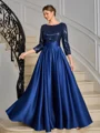 A-line kjole Scoop Trekvart ermer Paljett Ankel-Lengde Satin Brudens Mor Kjole