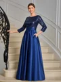 A-line kjole Scoop Trekvart ermer Paljett Ankel-Lengde Satin Brudens Mor Kjole