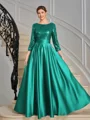 A-line kjole Scoop Trekvart ermer Paljett Ankel-Lengde Satin Brudens Mor Kjole