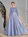 A-line kjole Scoop Trekvart ermer Paljett Ankel-Lengde Satin Brudens Mor Kjole