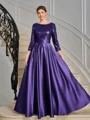 A-line kjole Scoop Trekvart ermer Paljett Ankel-Lengde Satin Brudens Mor Kjole