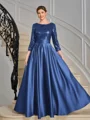 A-line kjole Scoop Trekvart ermer Paljett Ankel-Lengde Satin Brudens Mor Kjole