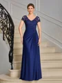 Sheath V-hals Kortermer Applikasjoner Blonder Gulvlengde Jersey Brudens Mor Kjole
