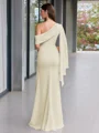 Sheath En skuldret Plissert Gulvlengde Chiffong Korsett Ballkjole