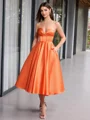 Ballkjole/Prinsesse Sweetheart Plissert Te-Lengde Satin Korsett Ballkjole