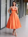 Ballkjole/Prinsesse Sweetheart Plissert Te-Lengde Satin Korsett Ballkjole
