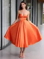 Ballkjole/Prinsesse Sweetheart Plissert Te-Lengde Satin Korsett Ballkjole