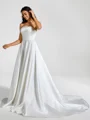 A-line kjole Rett Plissert Kapell Slep Satin Brudekjoler