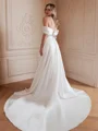 A-line kjole kjole Satin Ruched Bare Skuldre Ermeløs Kapell Slep Brudekjoler
