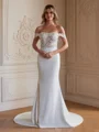 Sheath Strekk Crêpe Blonder Bare Skuldre Ermeløs Bane-tog Brudekjoler