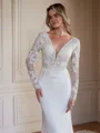 Sheath Strekk Crêpe Blonder V-hals Lange ermer Katedral Slep Brudekjoler