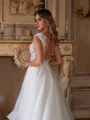 A-line kjole kjole Organza Blonder V-hals Kortermer Bane-tog Brudekjoler