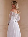 A-line kjole kjole Sateng Chiffongg Blonder Bare Skuldre Lange ermer Katedral Slep Brudekjoler