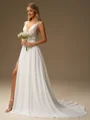 A-line kjole V-hals Paljett Bane-tog 30D Chiffongg Brudekjoler