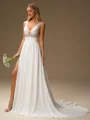 A-line kjole V-hals Paljett Bane-tog 30D Chiffongg Brudekjoler