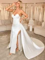 Sheath Sweetheart Plissert Kapell Slep Satin Korsett Convertible Brudekjoler