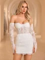 Sheath Sweetheart Lange ermer Kort/Mini Blonder Korsett Brudekjoler