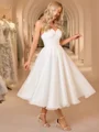 A-line kjole Sweetheart Plissert Te-Lengde Organza Korsett Brudekjoler