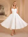 A-line kjole Sweetheart Plissert Te-Lengde Organza Korsett Brudekjoler