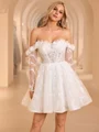 Ballkjole/Prinsesse Bare Skuldre Lange ermer Applikasjoner Blonder Kort/Mini Blonder Korsett Brudekjoler