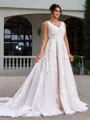 A-line kjole V-hals Applikasjoner Blonder Katedral Slep Tyll Plus Size Brudekjoler