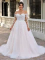 A-line kjole Scoop Lange ermer Applikasjoner Blonder Bane-tog Tyll Korsett Plus Size Brudekjoler