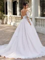 A-line kjole Scoop Lange ermer Applikasjoner Blonder Bane-tog Tyll Korsett Plus Size Brudekjoler