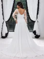 A-line kjole V-hals Lange ermer Applikasjoner Blonder Bane-tog Chiffong Korsett Plus Size Brudekjoler