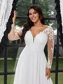 A-line kjole V-hals Lange ermer Applikasjoner Blonder Bane-tog Chiffong Korsett Plus Size Brudekjoler