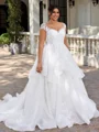 A-line kjole Sweetheart Applikasjoner Blonder Kapell Slep Tyll Korsett Plus Size Brudekjoler