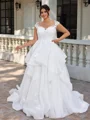 A-line kjole Sweetheart Applikasjoner Blonder Kapell Slep Tyll Korsett Plus Size Brudekjoler