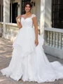 A-line kjole Sweetheart Applikasjoner Blonder Kapell Slep Tyll Korsett Plus Size Brudekjoler