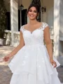 A-line kjole Sweetheart Applikasjoner Blonder Kapell Slep Tyll Korsett Plus Size Brudekjoler
