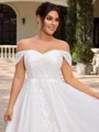 A-line kjole Bare Skuldre Applikasjoner Blonder Bane-tog Tyll Korsett Plus Size Brudekjoler