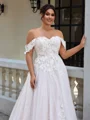 A-line kjole Bare Skuldre Applikasjoner Blonder Sweep/Børste train Tyll Korsett Plus Size Brudekjoler