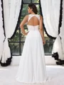 A-line kjole V-hals Applikasjoner Blonder Gulvlengde Chiffong Korsett Plus Size Brudekjoler