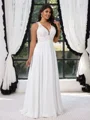 A-line kjole V-hals Applikasjoner Blonder Gulvlengde Chiffong Korsett Plus Size Brudekjoler
