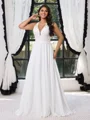 A-line kjole V-hals Applikasjoner Blonder Gulvlengde Chiffong Korsett Plus Size Brudekjoler