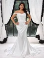 Sheath Bare Skuldre Plissert Bane-tog Silkeeaktig Sateng Korsett Plus Size Brudekjoler
