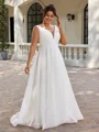 A-line kjole V-hals Plissert Sweep/Børste train Korsett Plus Size Brudekjoler