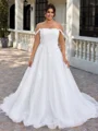 A-line kjole Bare Skuldre Applikasjoner Blonder Bane-tog Tyll Korsett Plus Size Brudekjoler