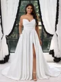 A-line kjole Sweetheart Plissert Sweep/Børste train Satin Korsett Plus Size Brudekjoler