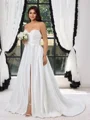 A-line kjole Sweetheart Plissert Sweep/Børste train Satin Korsett Plus Size Brudekjoler